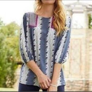 Matilda Jane Moments A Quick Getaway Blue Floral Mixed Print Tunic Size medium